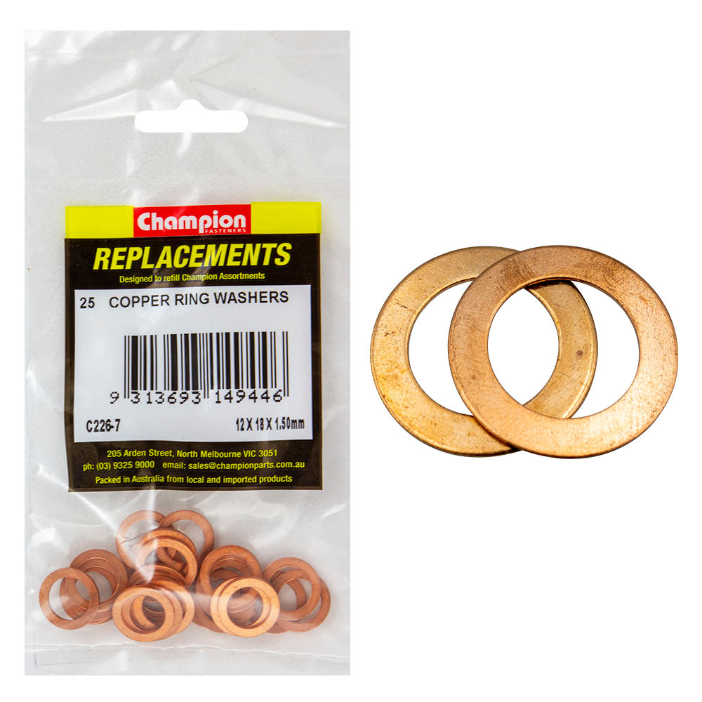 Champion M12 x 18mm x 1.5mm Copper Ring Washer -25pk