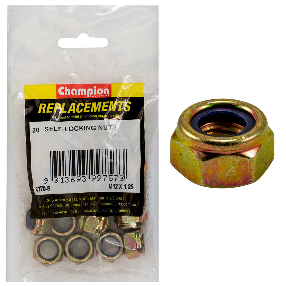 Champion M12 x 1.25 Self Locking Nut (Fine) -20pk