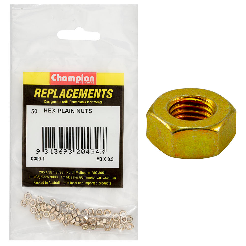 Champion M3 x 0.5 Plain Hex Nut -50pk