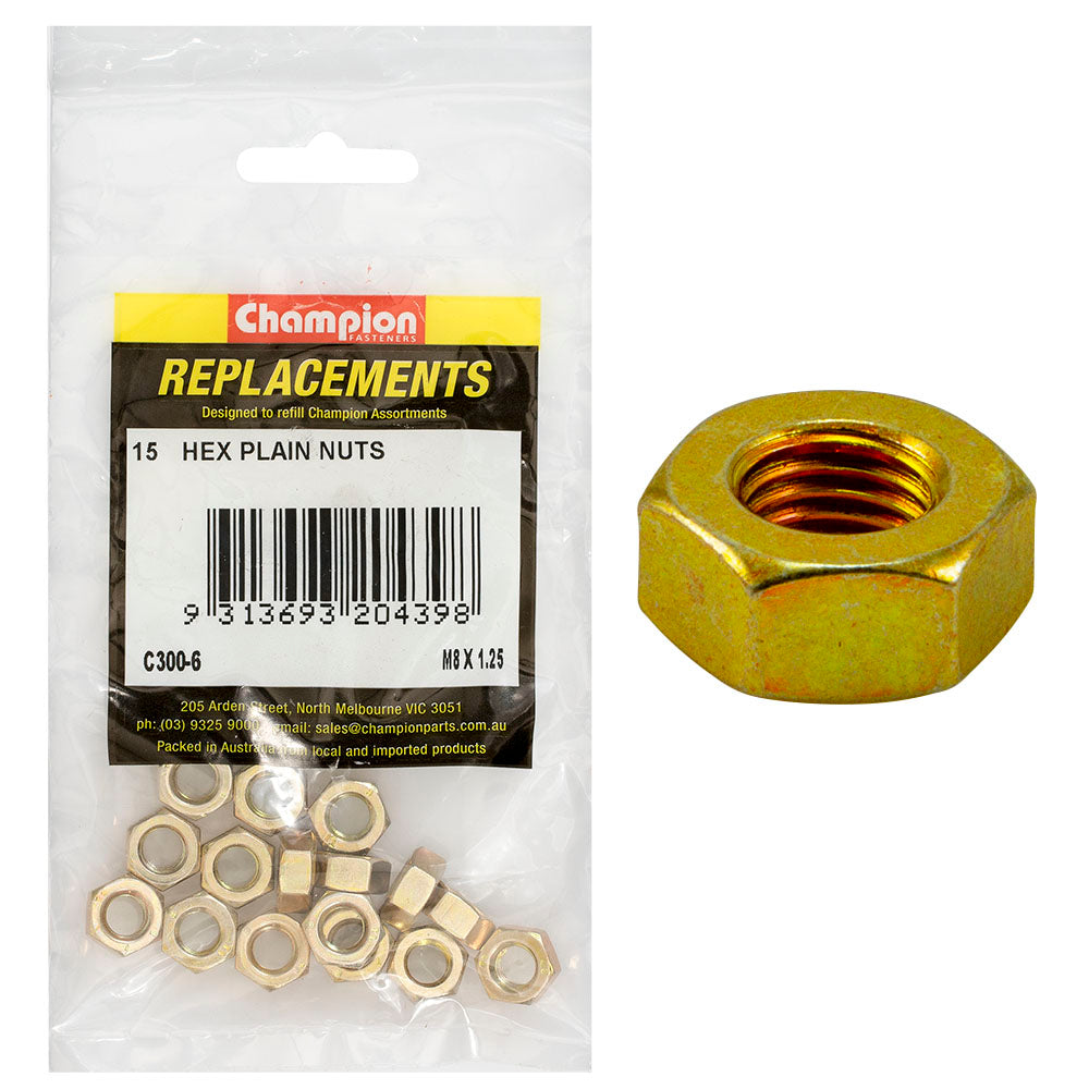 Champion M8 x 1.25 Plain Hex Nut -15pk