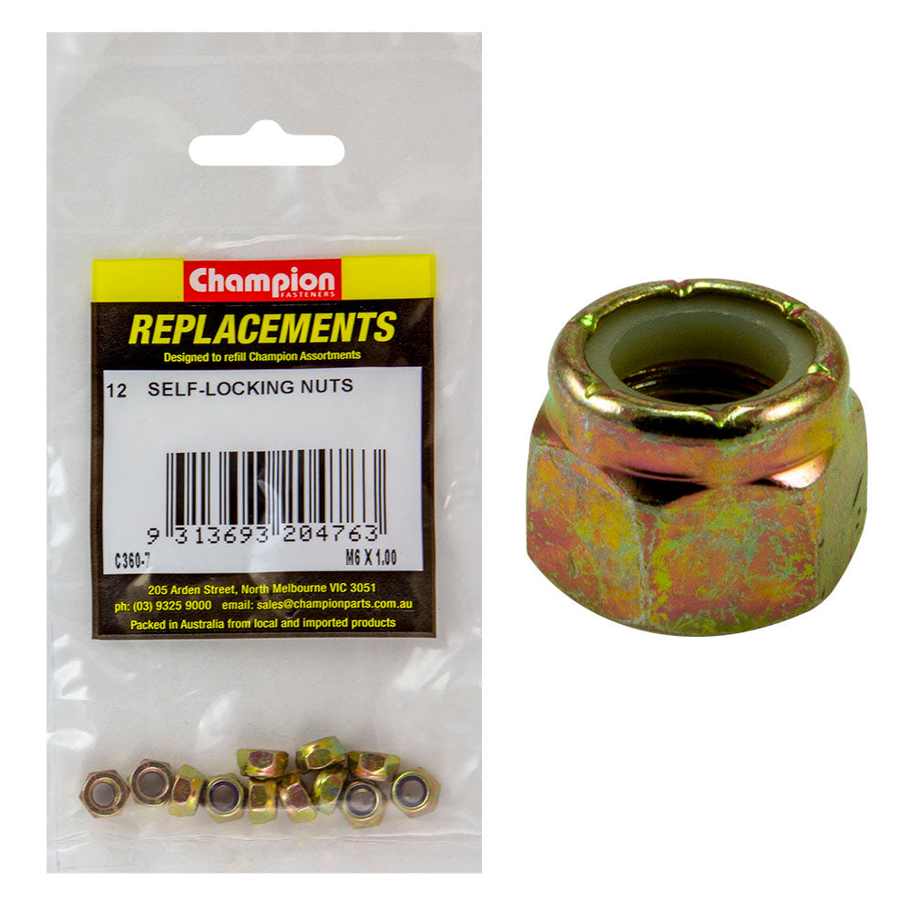 Champion M6 x 1.00 Nylon insert Self-Locking Nut -12pk