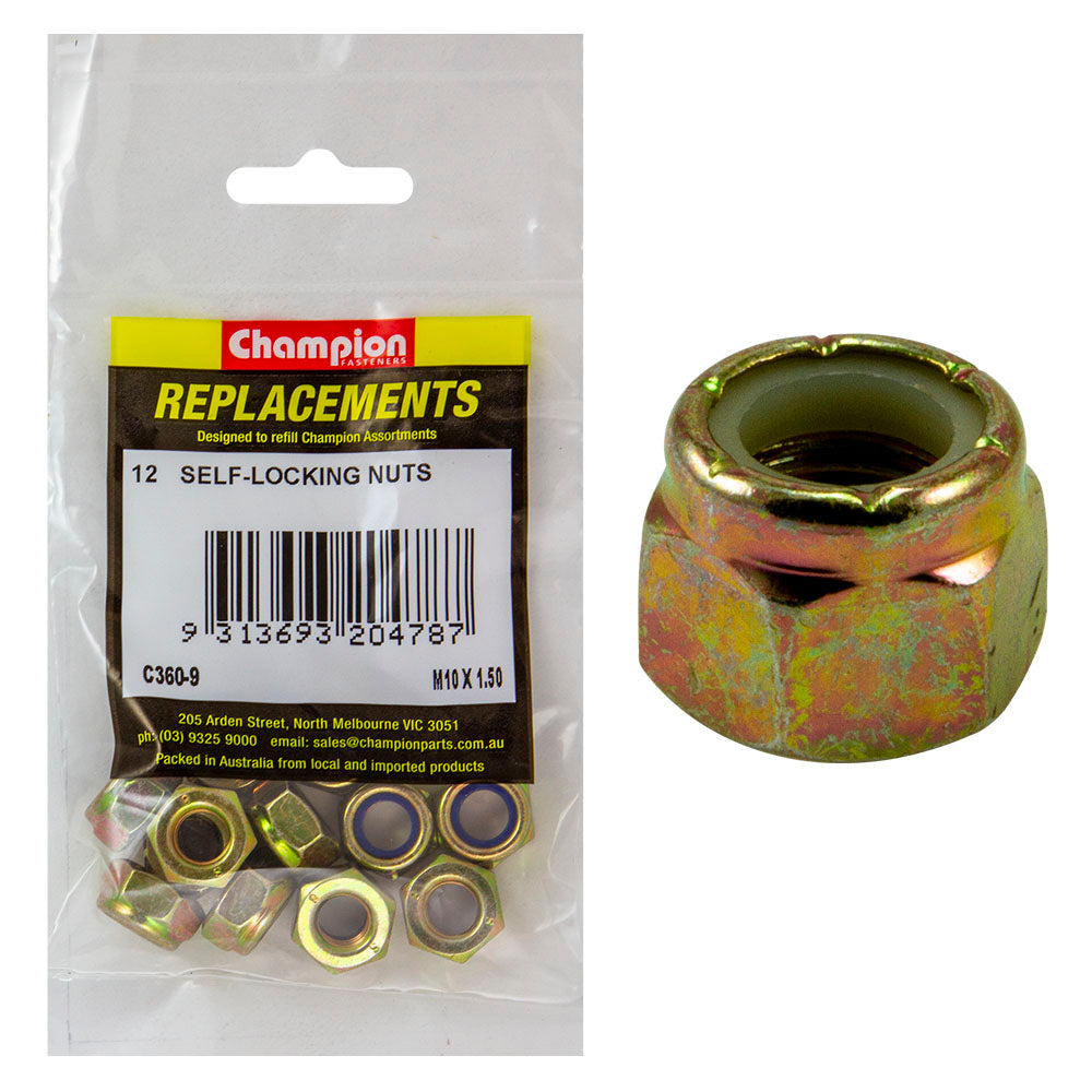 Champion M10 x 1.50 Nylon insert Self-Locking Nut -12pk