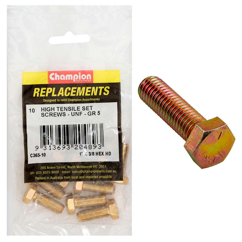 Champion 3/8in x 1in UNF Set Screw -Gr5 -10pk