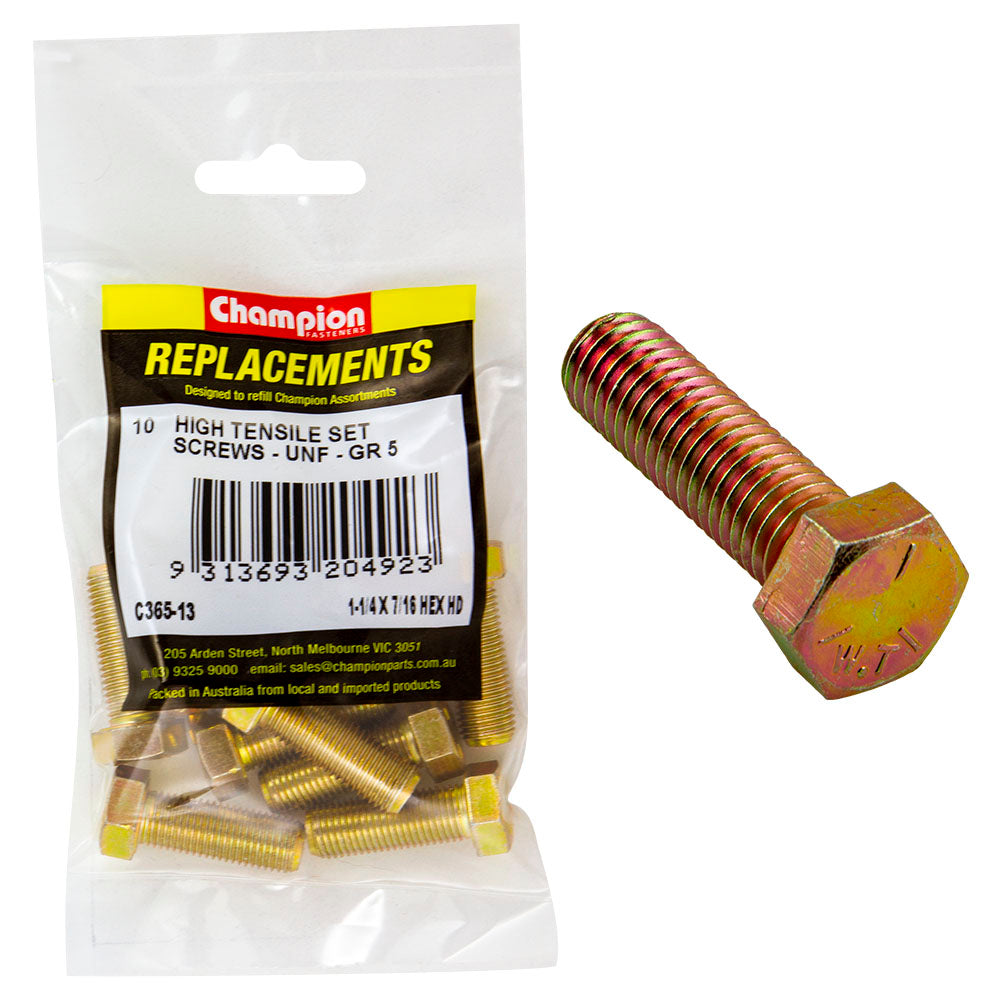 Champion 7/16in x 1-1/4in UNF Set Screw -Gr5 -10pk