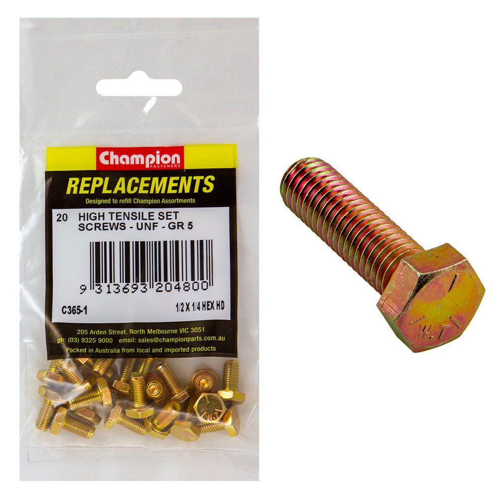 Champion 1/4in x 1/2in UNF Set Screw -Gr5 -20pk