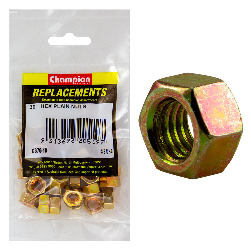 Champion 3/8in UNC Hexagon Nut -30pk
