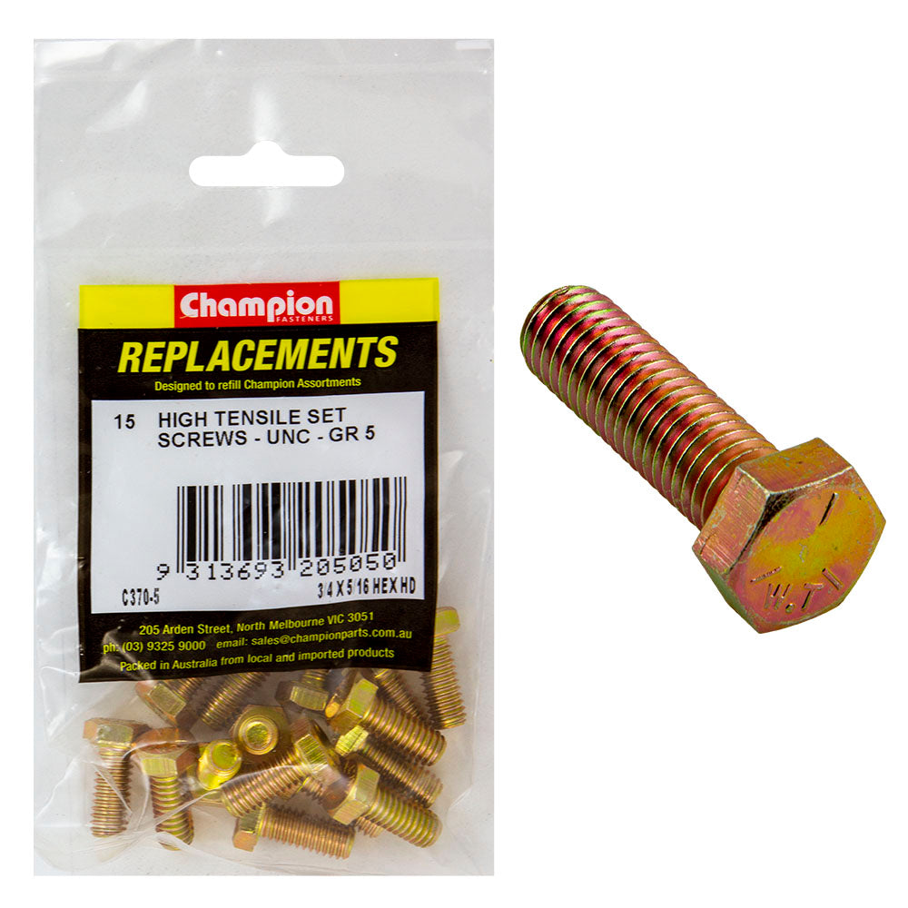 Champion 5/16in x 3/4in UNC Set Screw -Gr5 -15pk
