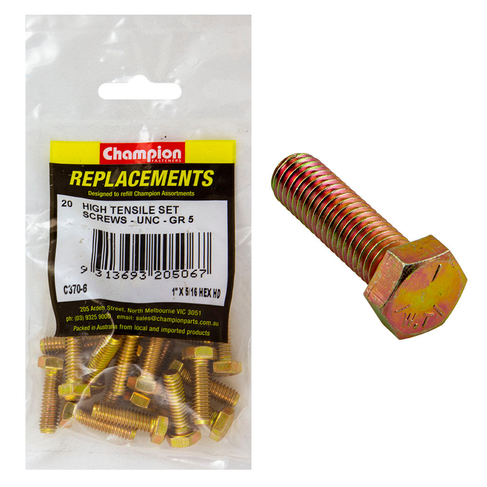 Champion 5/16in x 1in UNC Set Screw -Gr5 -20pk