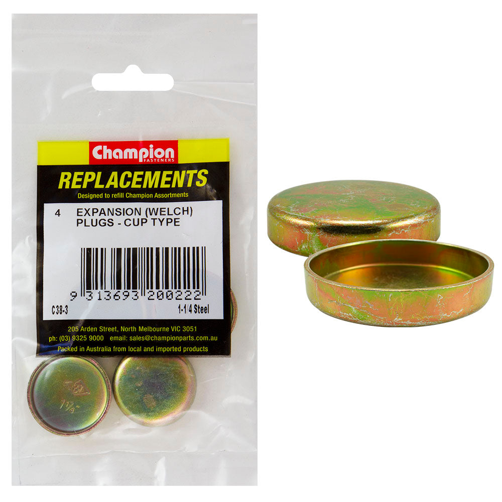 Champion 1-1/4in Steel Expansion (Frost) Plug -Cup Type -4pk