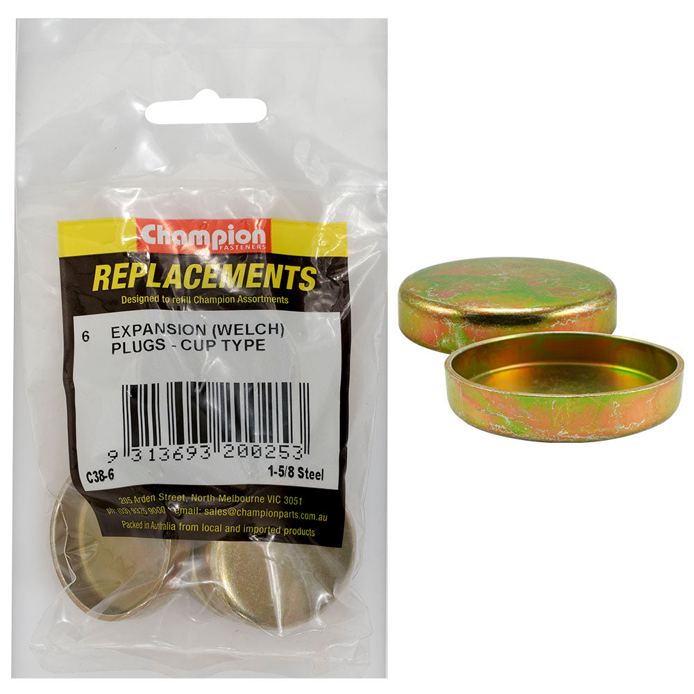 Champion 1-5/8in Steel Expansion (Frost) Plug -Cup Type -6pk