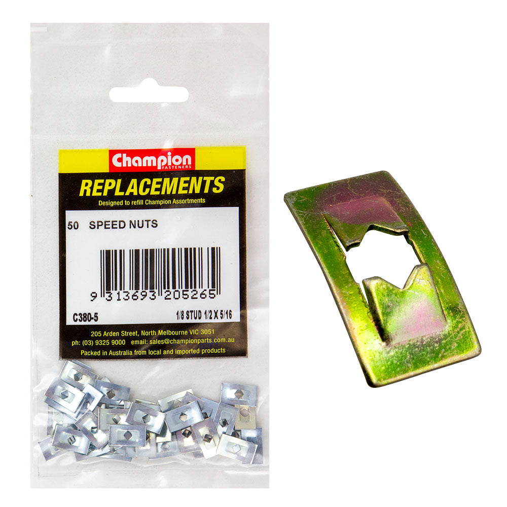 Champion 1/8in Dia. x 1/2in x 5/16in Push-On Speed Nut -50pk