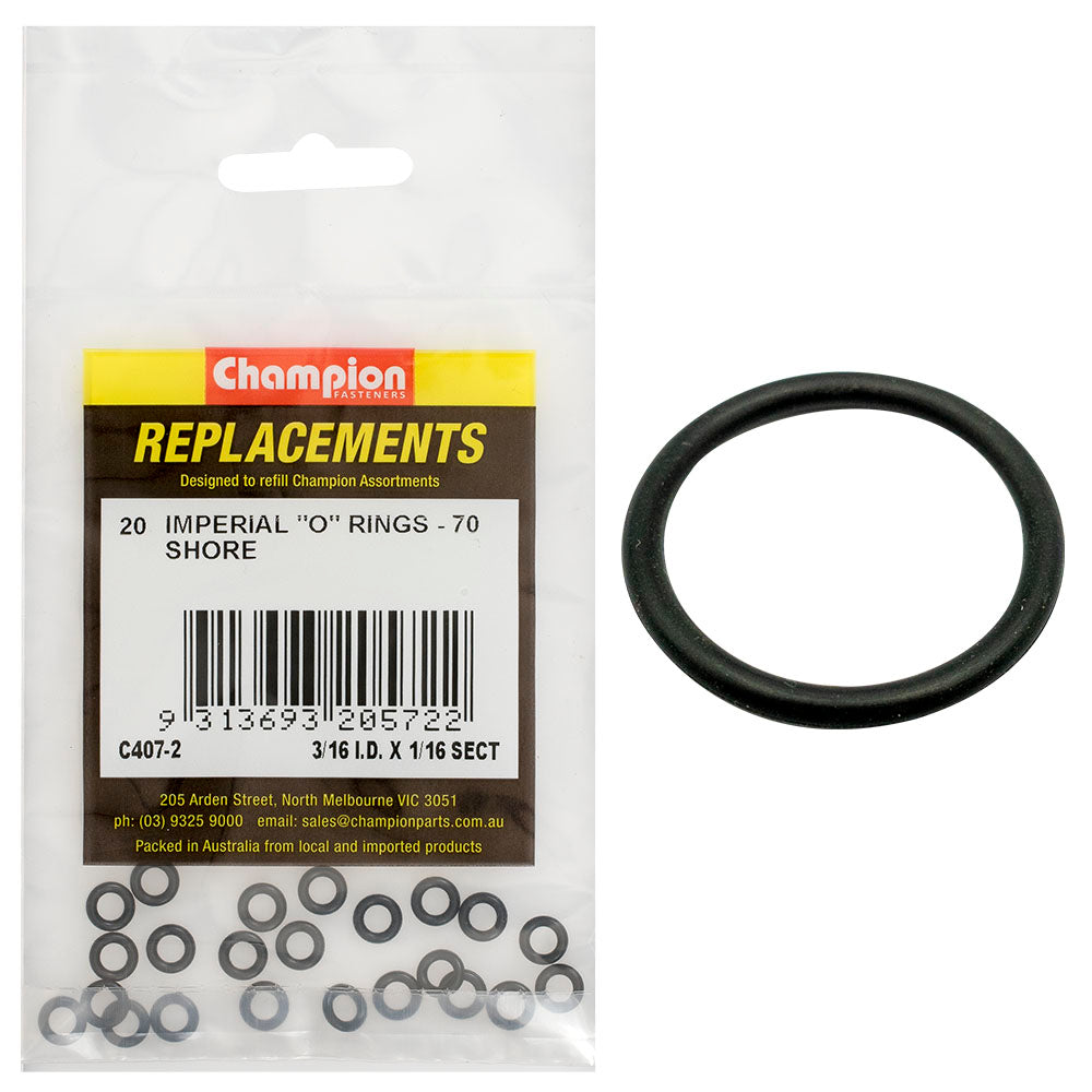 Champion 3/16in (I.D.) x 1/16in Imperial O-Ring -20pk