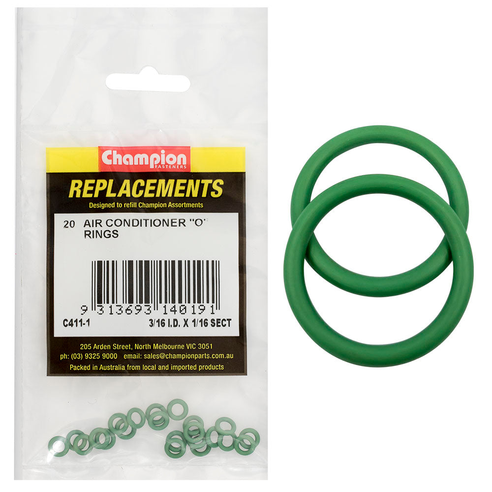 Champion 3/16in (I.D) x 1/16in Air Cond. (Hmbr) O-Rings-20pk