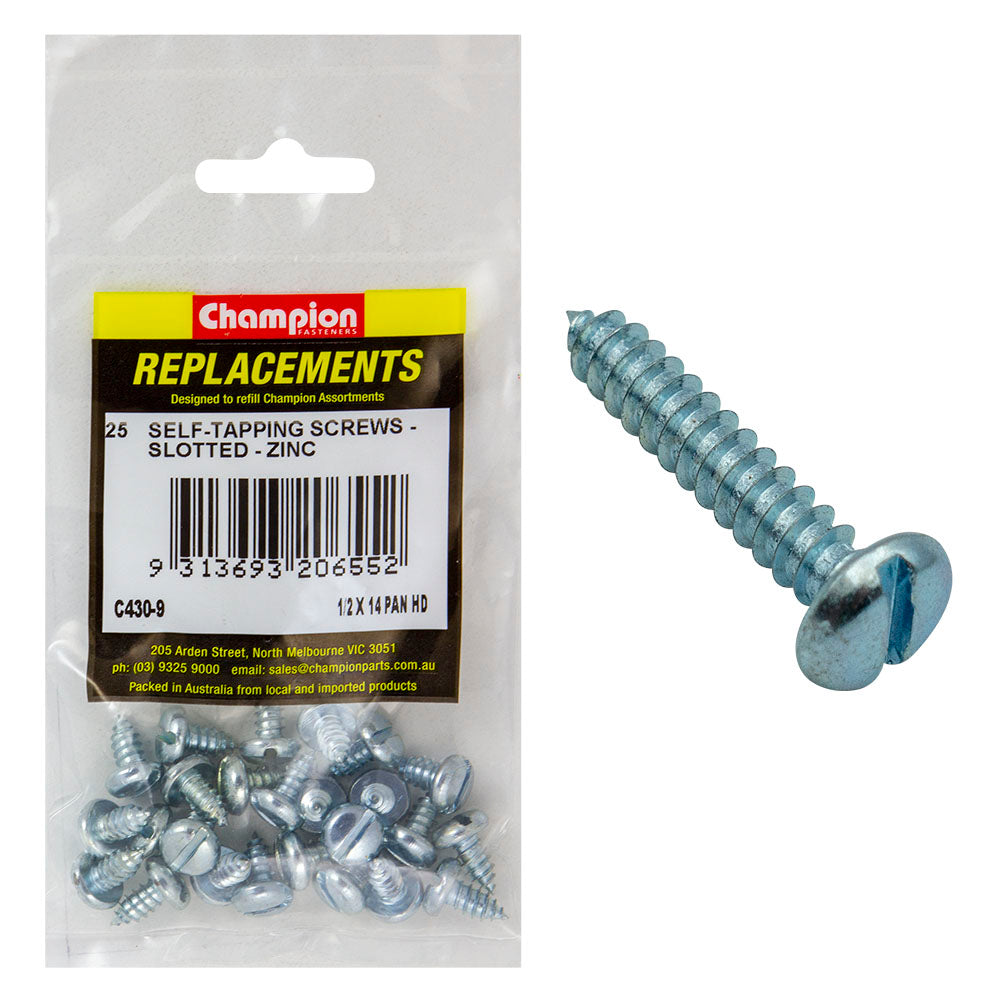 Champion 14G x 1/2in S/Tapping Screw Pan Head Slot -25pk