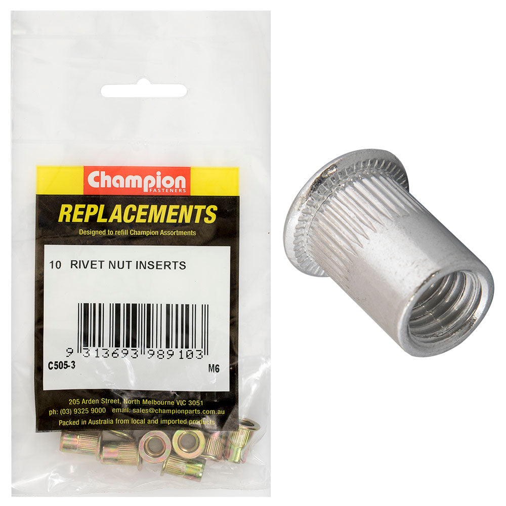 Champion M6 Steel Rivet Nut inserts -10pk