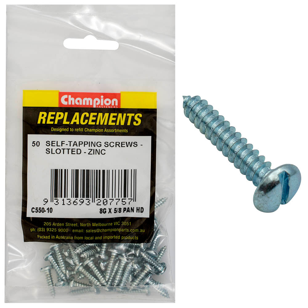 Champion 8G x 5/8in S/Tapping Pan Head Slotted -50pk