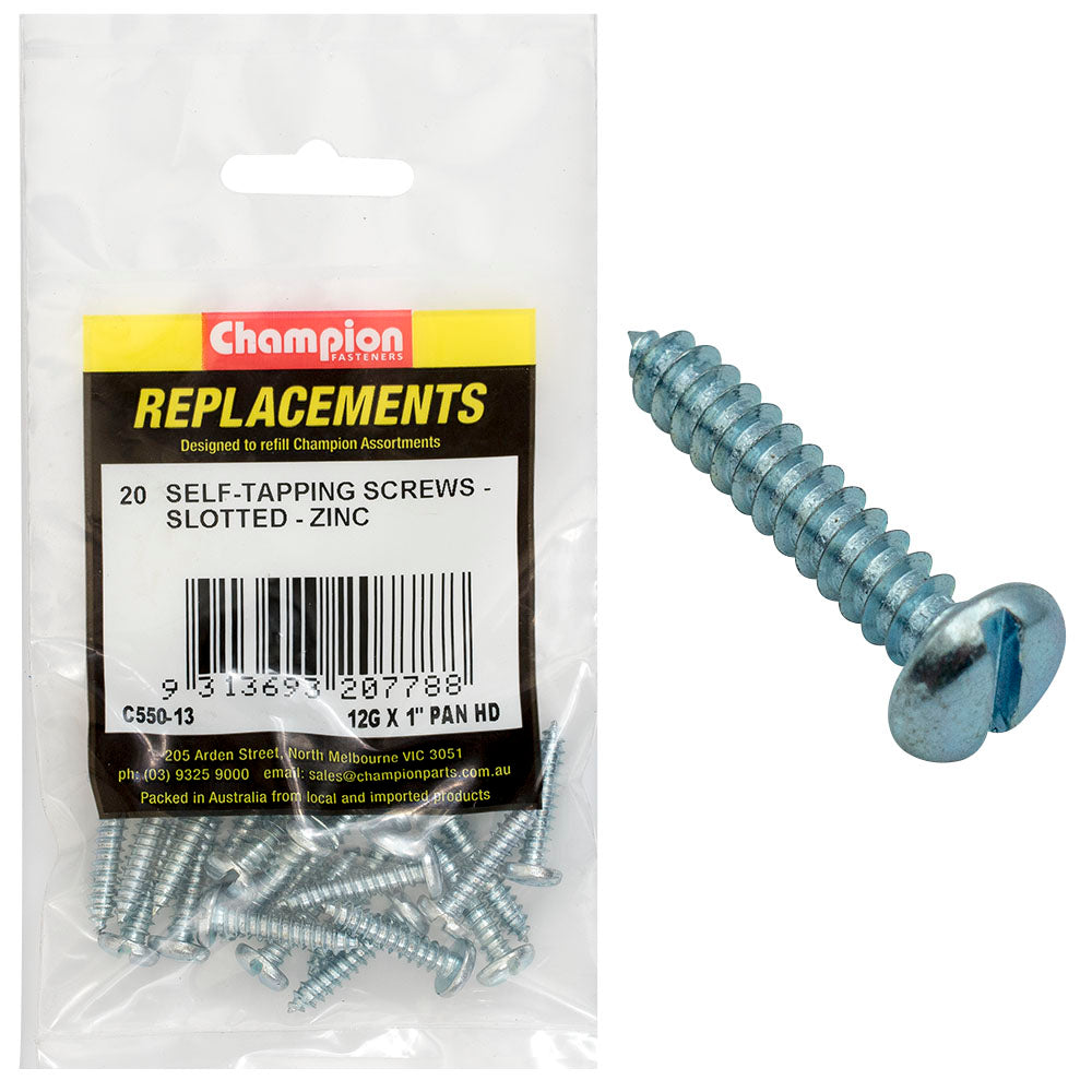 Champion 12G x 1in S/Tapping Pan Head Slotted -20pk