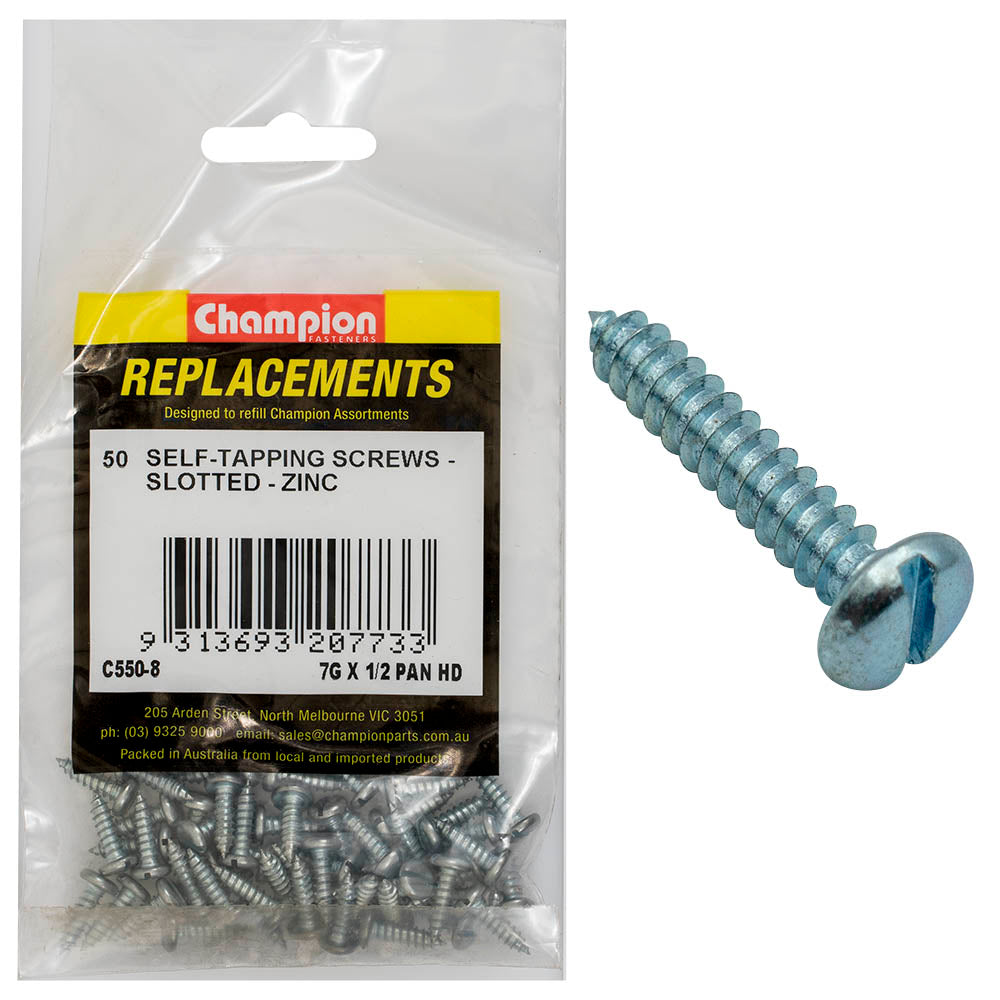 Champion 7G x 1/2in S/Tapping Pan Head Slotted -50pk
