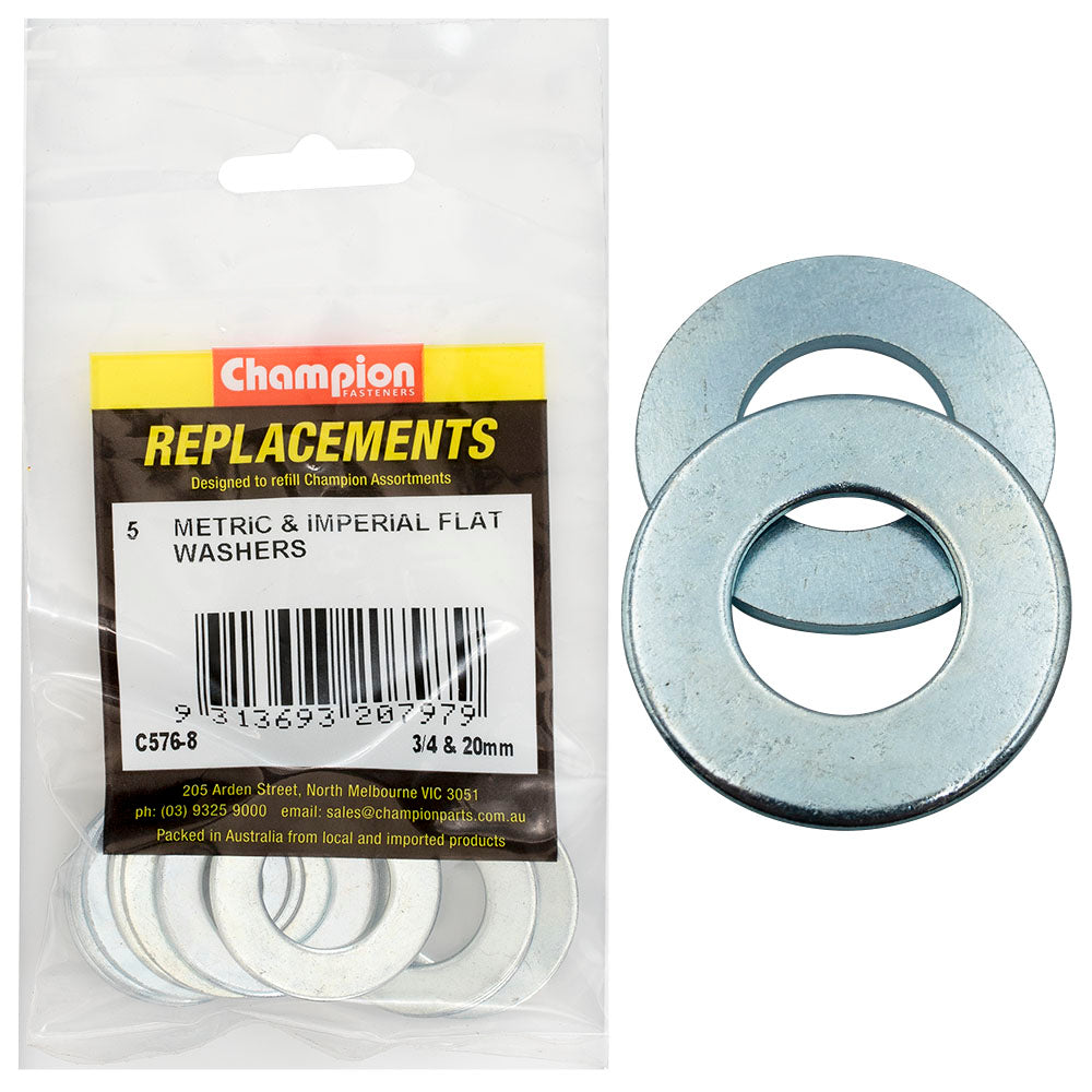 Champion 3/4x1-1/2in & M20x37mm Flat Steel Washer-10pk (5Ea)