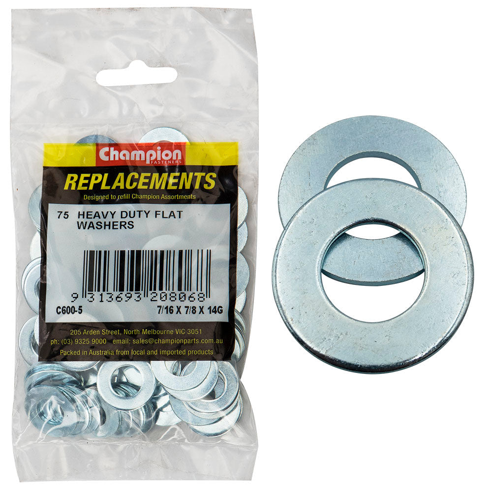 Champion 7/16in x 7/8in x 14G H/Duty Flat Steel Washer -75pk