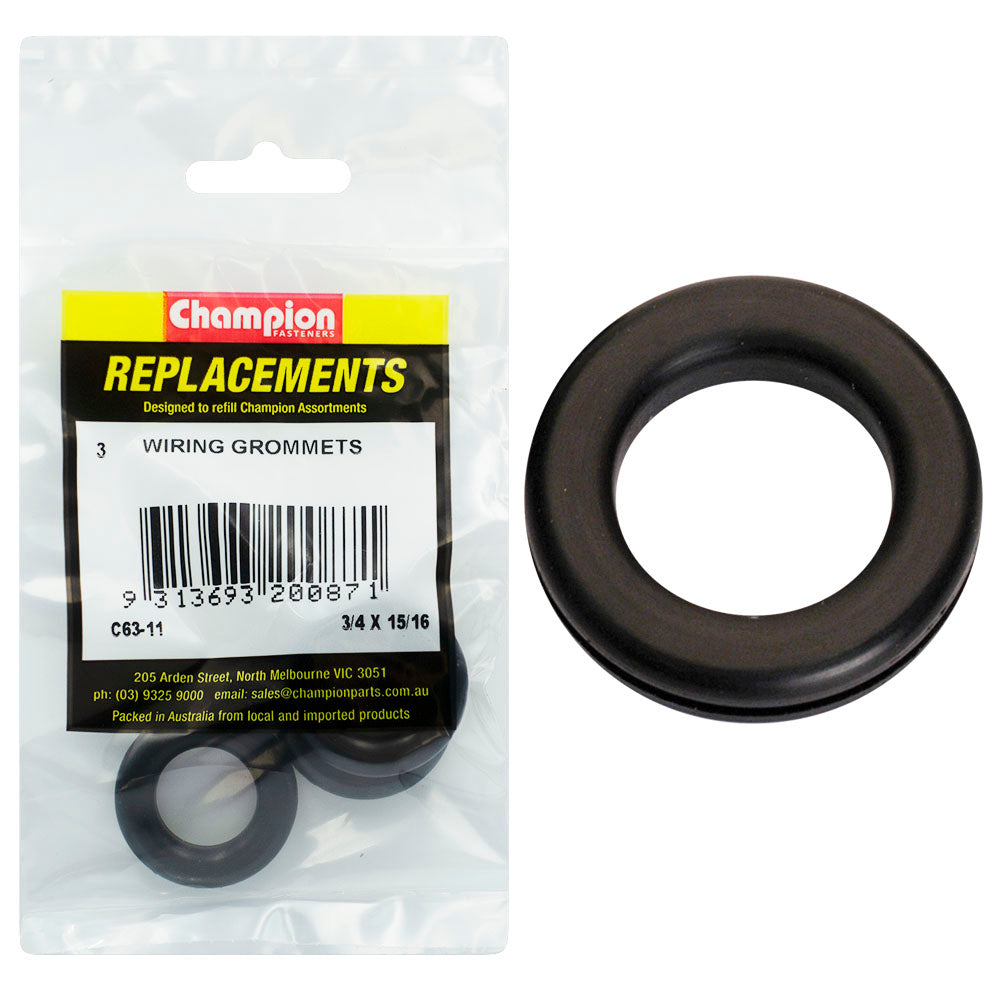Champion 3/4 x 15/16 x 1-5/16in Rubber Wiring Grommet - 3pk