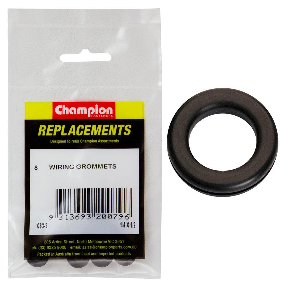 Champion 1/4in x 1/2in x 9/16in Rubber Wiring Grommet -8pk