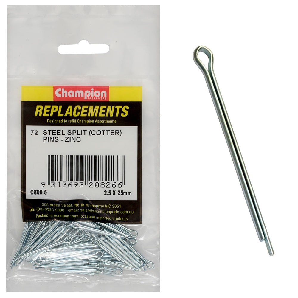 Champion 2.5mm x 25mm Steel Split (Cotter) Pin -72pk