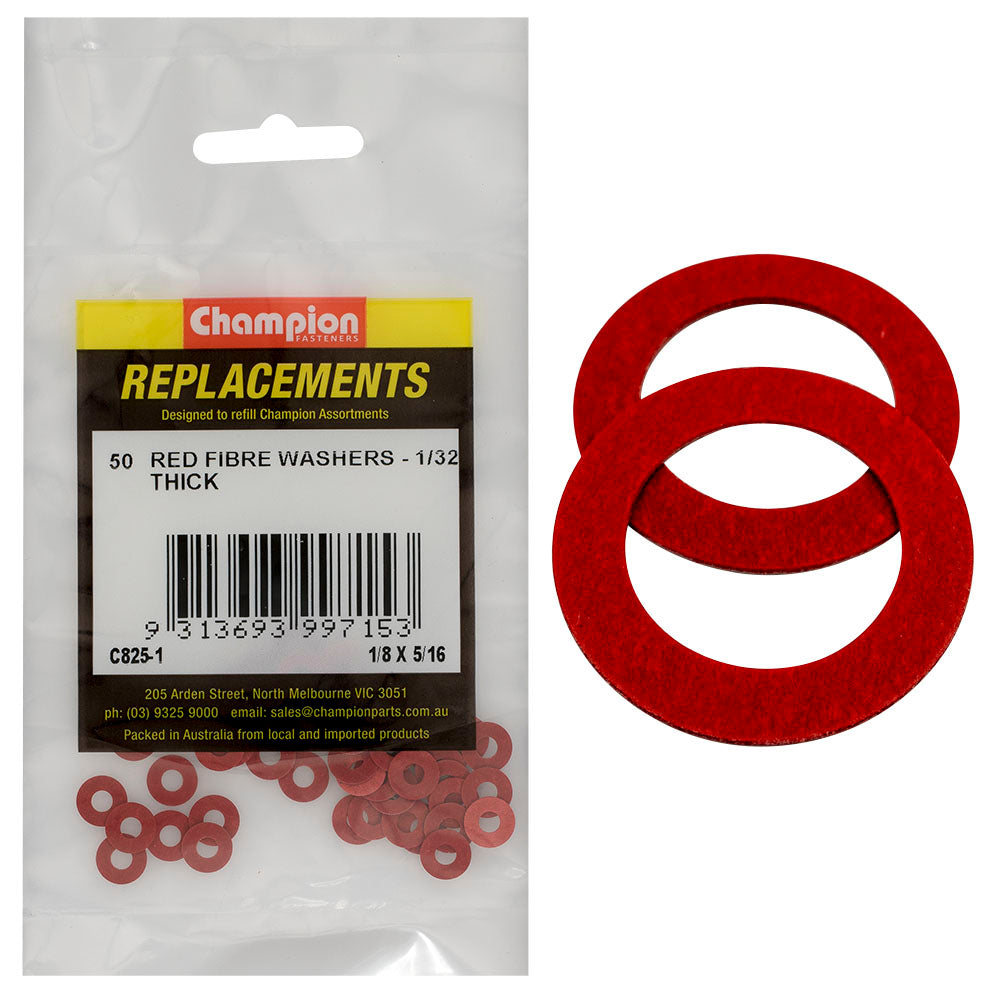 Champion 1/8in x 5/16in x 1/32in Red Fibre Washer -50pk