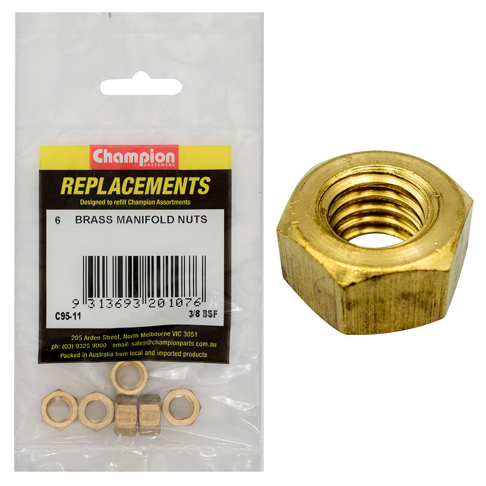 Champion 3/8in BSF Brass Manifold Nut -6pk
