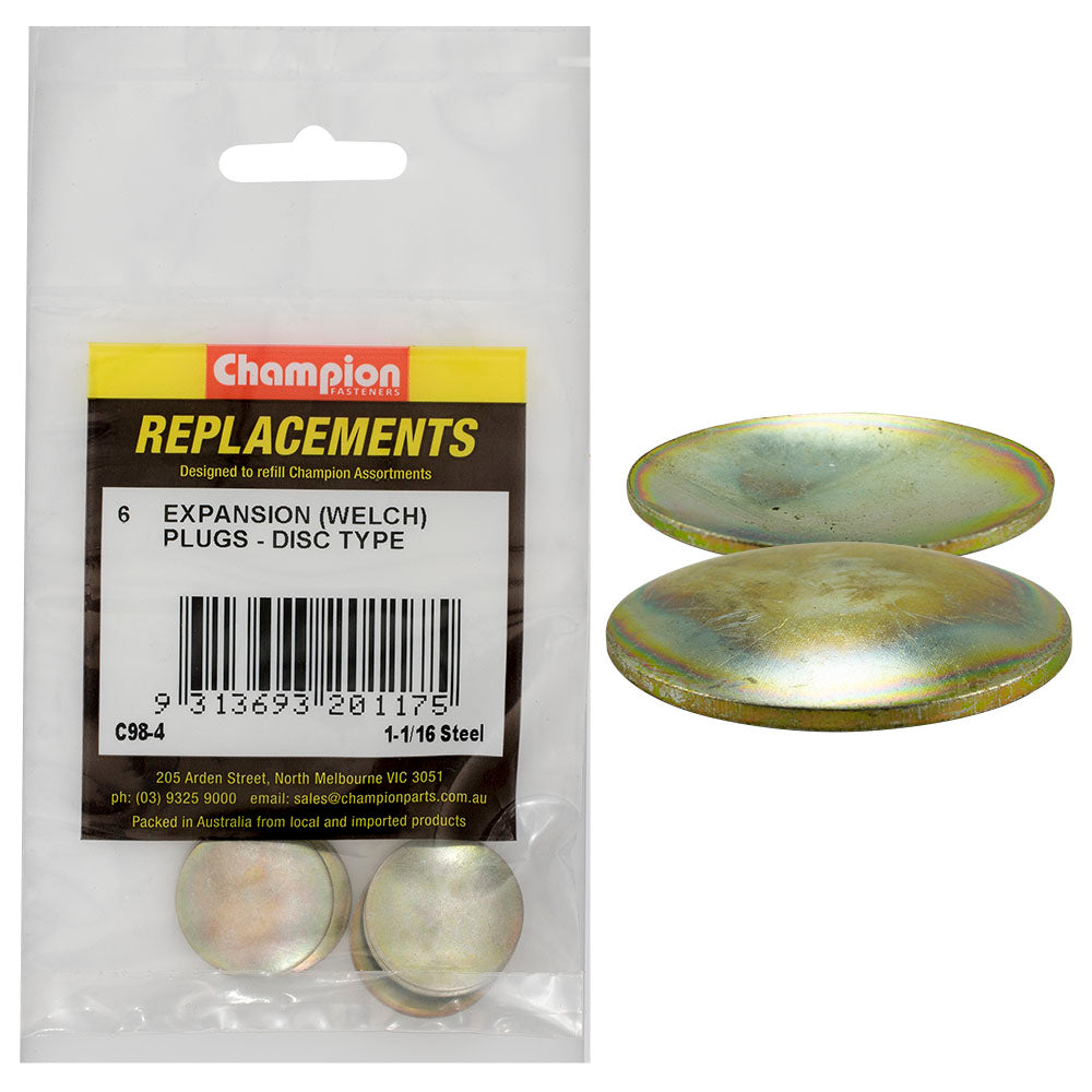 Champion 1-1/16in Expansion (Frost) Plug-Lens/Disc Type -6pk