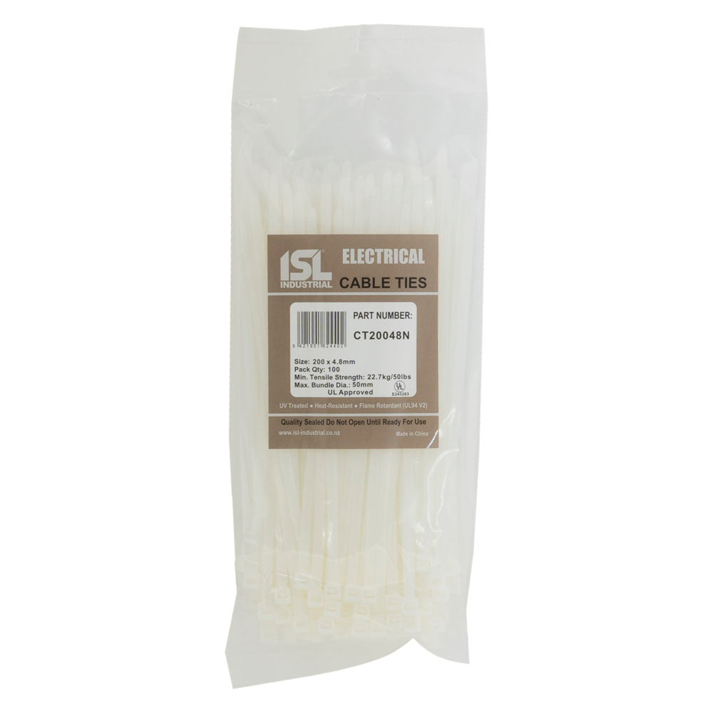 ISL 200 x 4.8mm Nylon Cable Tie - Nat. - 100pk