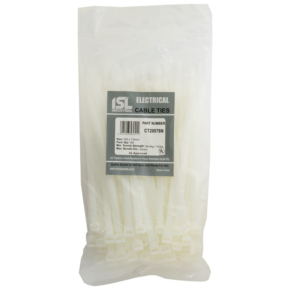 ISL 200 x 7.6mm Nylon Cable Tie - Nat. - 100pk