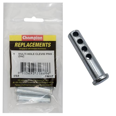 Champion 7/16 X 2in Multi Hole Clevis Pin 6pk