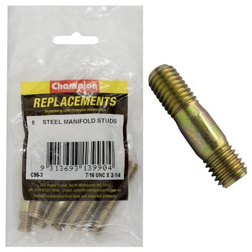 Champion 7/16in UNC x 2 - 1/4in Steel Manifold Stud - 25pk