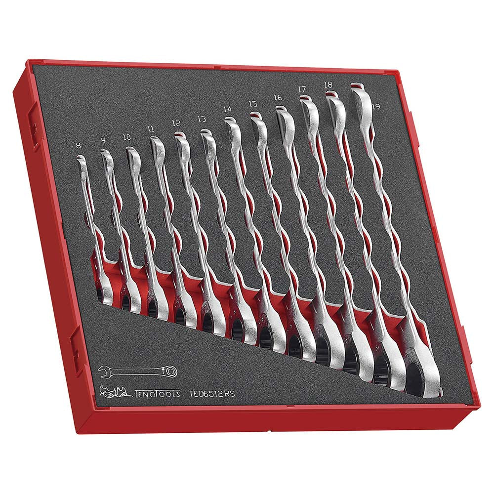 Teng 12pc Ratchet Combination Spanner Set 8-19mm - TED-Tray