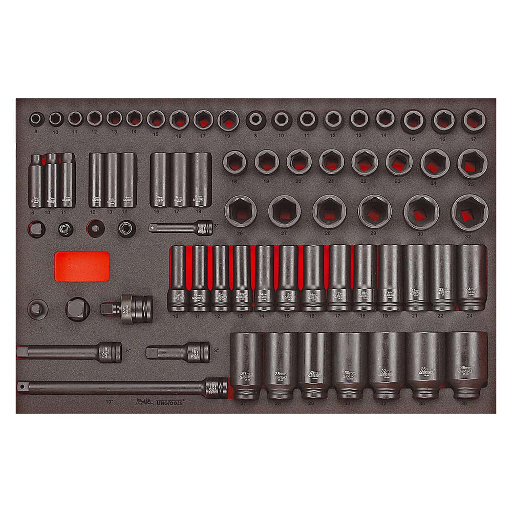 Teng 73pc 3/8 & 1/2in Dr. Metric Imp Skt & Acc Set (EVA)
