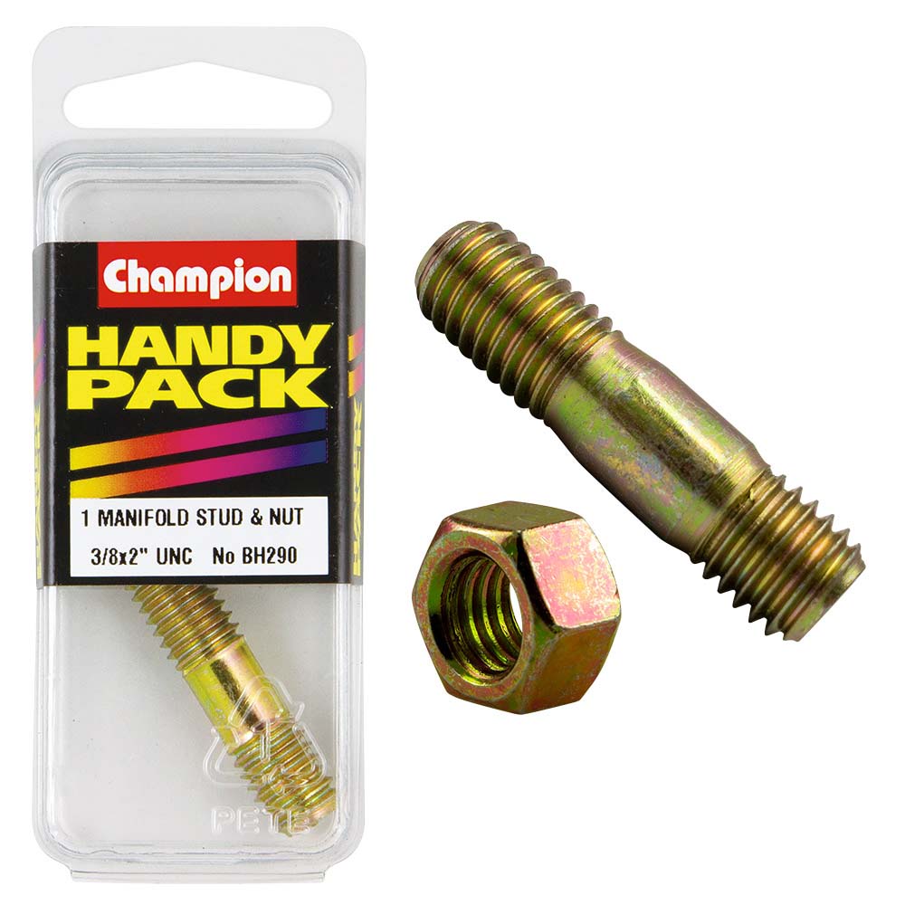 Champion 3/8in x 2in UNC Manifold Stud & Nut