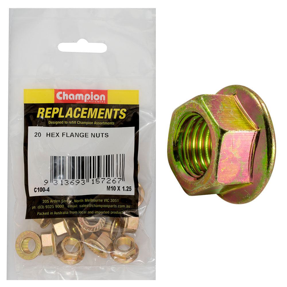 Champion M10 x 1.25 Hex Flange Nut -20pk