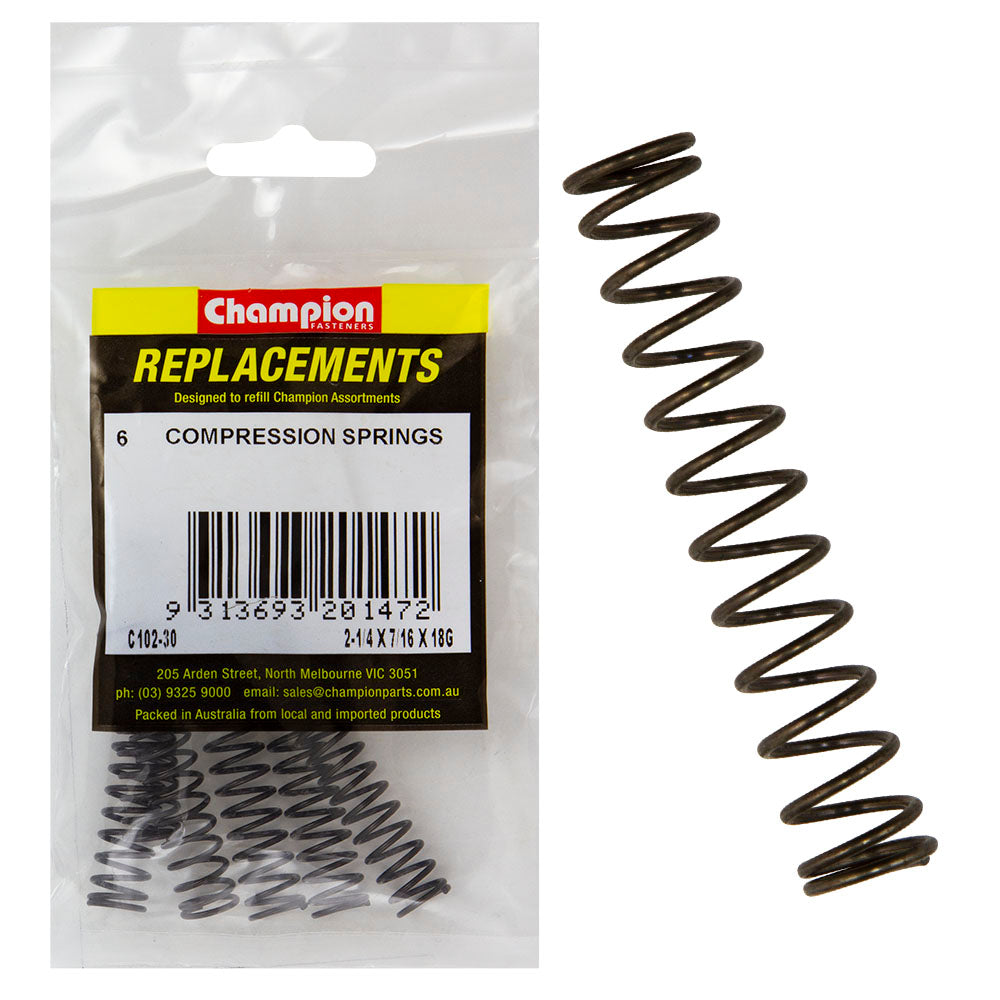 Champion 2-1/4(L) x 7/16in (O.D) x18G Compression Spring-6pk