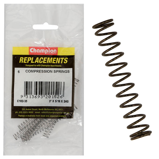 Champion 3in(L) x 5/16in (O.D) x 24G Compression Spring-6pk