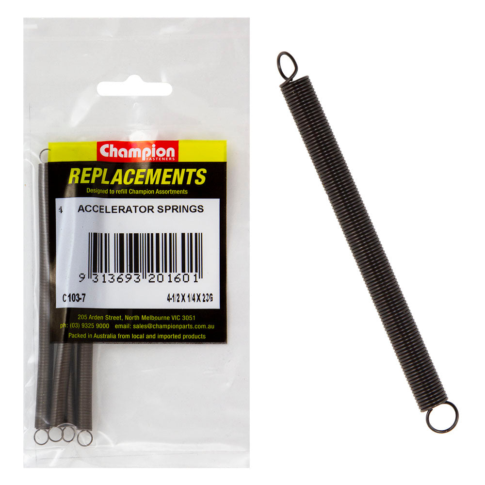 Champion 4-1/2(L) x 1/4in (O.D) x 23G Accelerator Spring-4pk