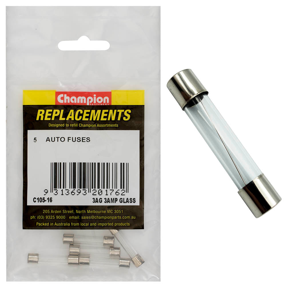 Champion 3Ag 3 Amp Glass Fuse -5pk