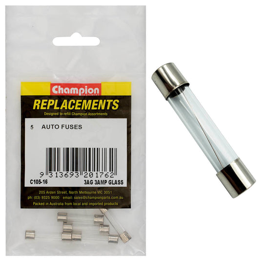 Champion 3Ag 3 Amp Glass Fuse -5pk