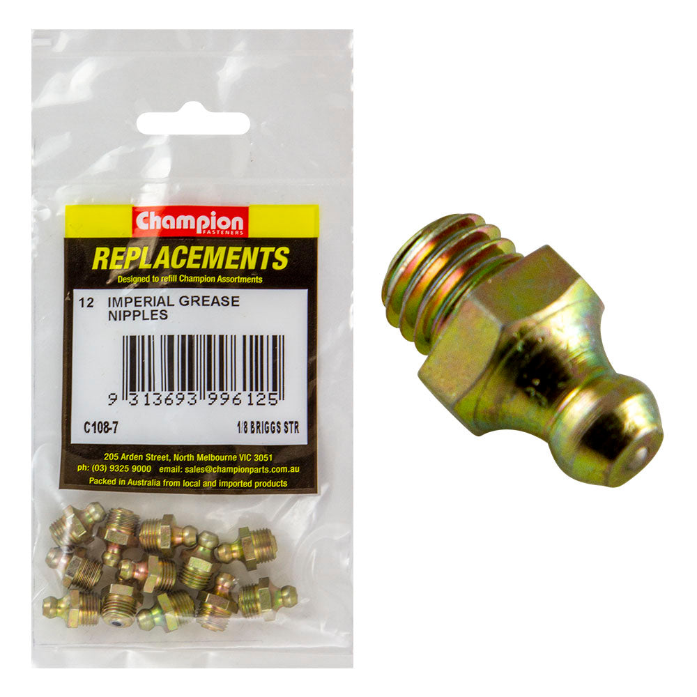 Champion 1/8in NPT (Briggs) Straight Grease Nipple -12pk