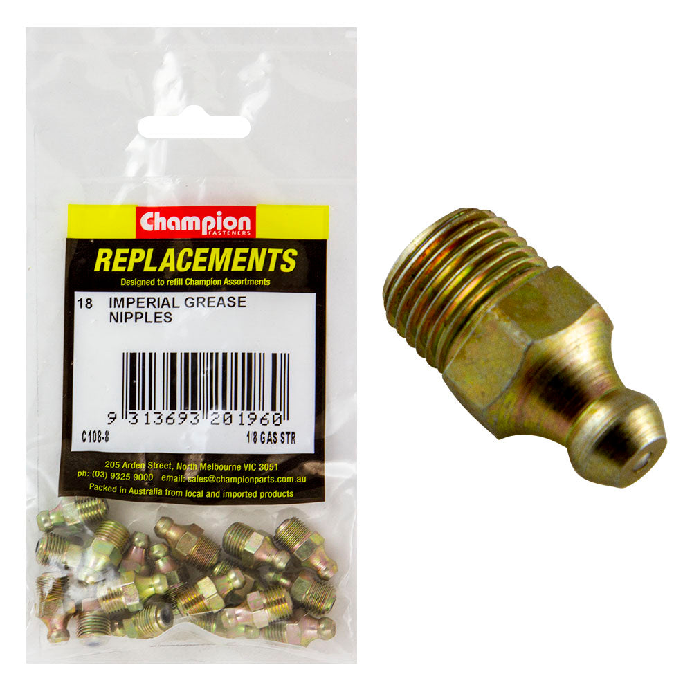 Champion 1/8in BSP (Gas) Straight Grease Nipple -18pk