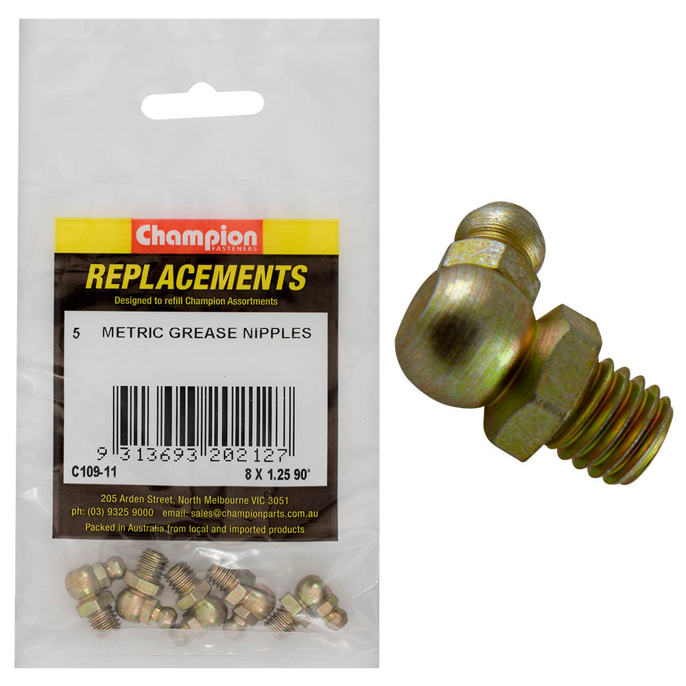 Champion M8 x 1.25mm 90-Deg. Grease Nipple -5pk