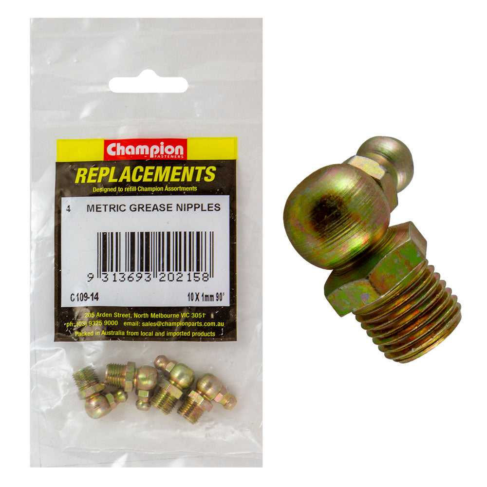Champion M10 x 1.00mm 90-Deg. Grease Nipple -4pk