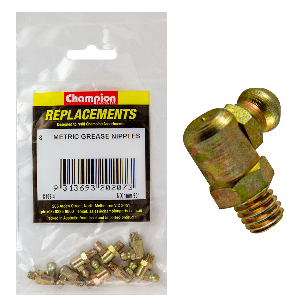 Champion M6 x 1.00mm 90-Deg. Grease Nipple -8pk