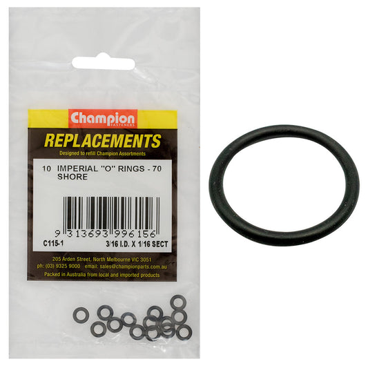Champion 3/16in (I.D.) x 1/16in Imperial O-Ring -10pk