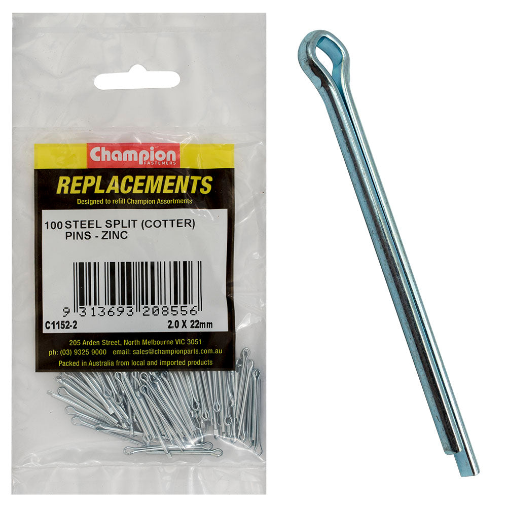 Champion 2.0mm x 22mm Steel Split (Cotter) Pin -100pk